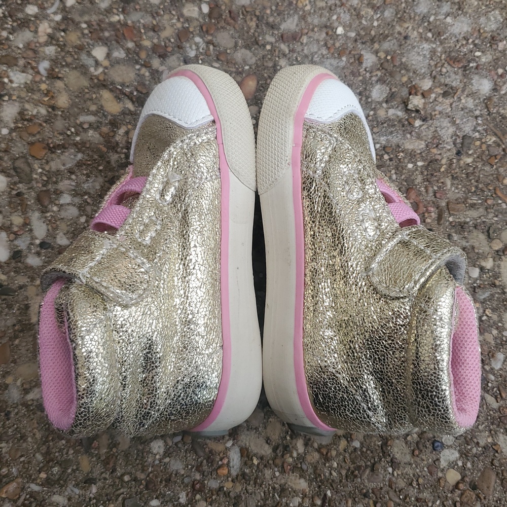 See Kai Run Drew Gold Metallic Pink High Top Sneakers Baby 4 Infant Sparkle - Picture 6 of 8